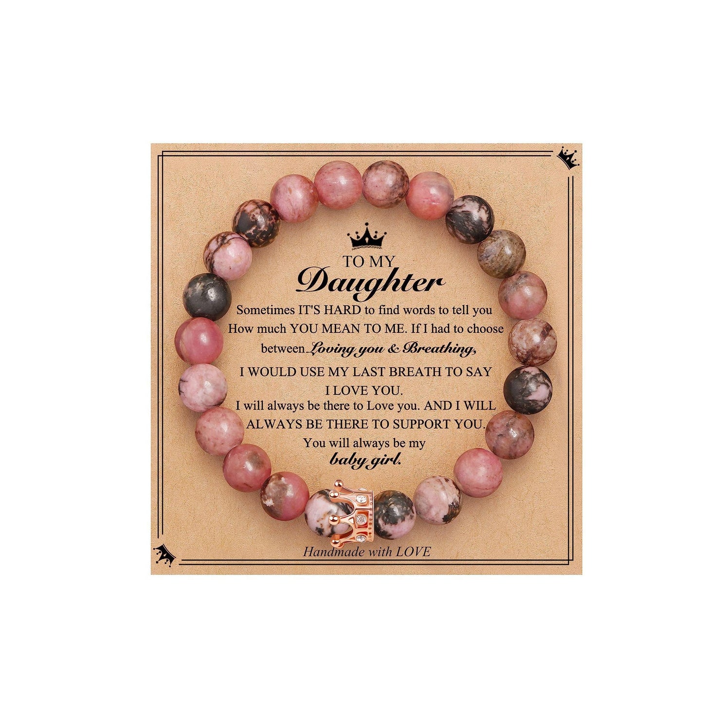 Elegant Crown Brass Bracelet with Natural Agate and Rhodochrosite Beads