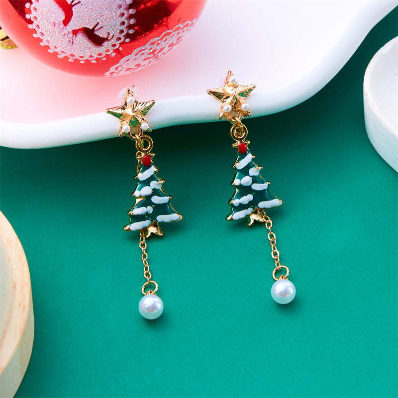 Fashionable Christmas Tree and Snowflake Long Tassel Earrings for Women in Alloy with Plated Finish
