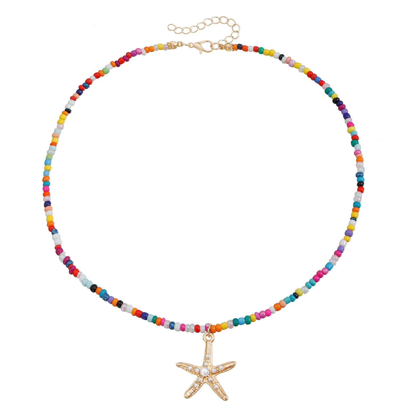 Bohemian Vintage Style Geometric Starfish Pendant Necklace for Women with Alloy Body and Electroplated Finish