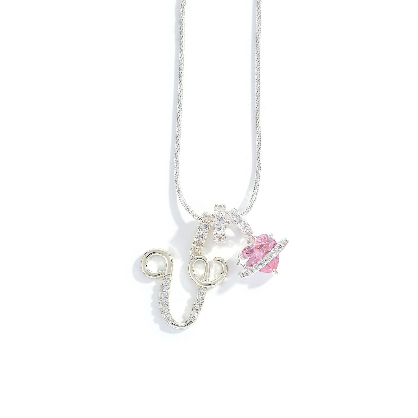 Collana con ciondolo a lettera minimalista in rame con intarsio di zirconi dal design geometrico per donna
