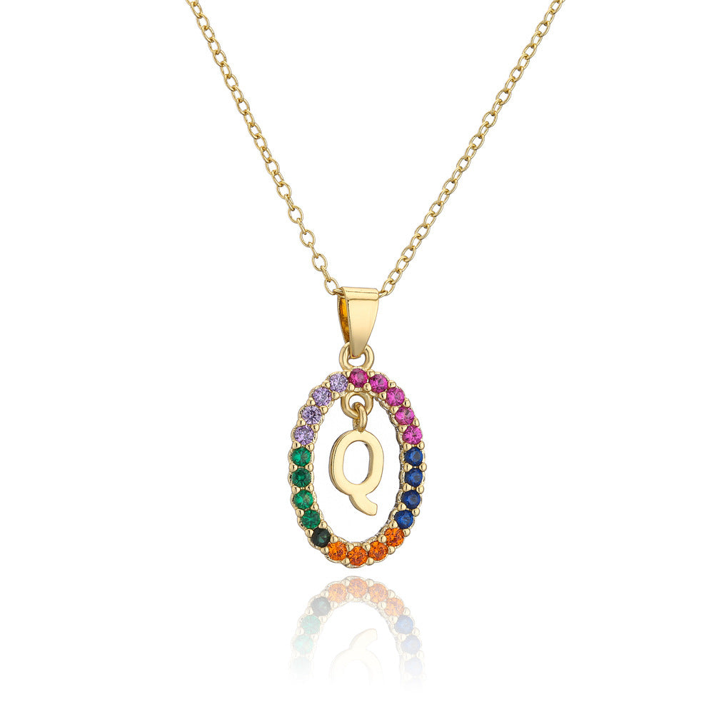 Minimalist Gold Plated Brass Letter Cubic Zirconia Pendant Necklace for Women