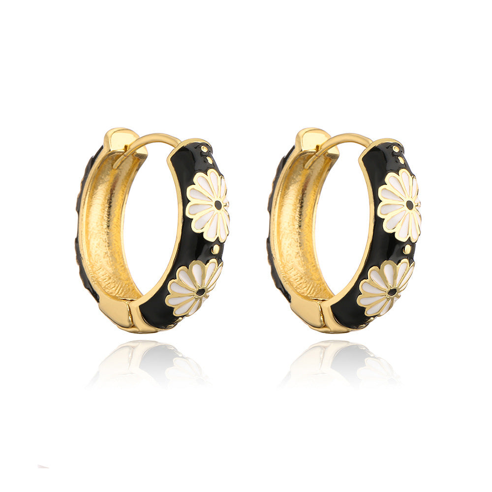 Retro Geometric Copper Earrings with Gold Plating for Women Candy-Colored Enamel Finish