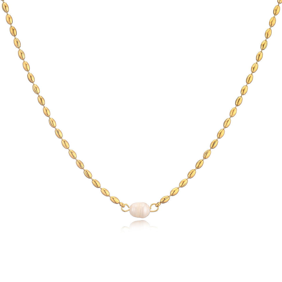 Collana Geometrica Minimalista in Acciaio al Titanio Placcato Oro Vero per Donna