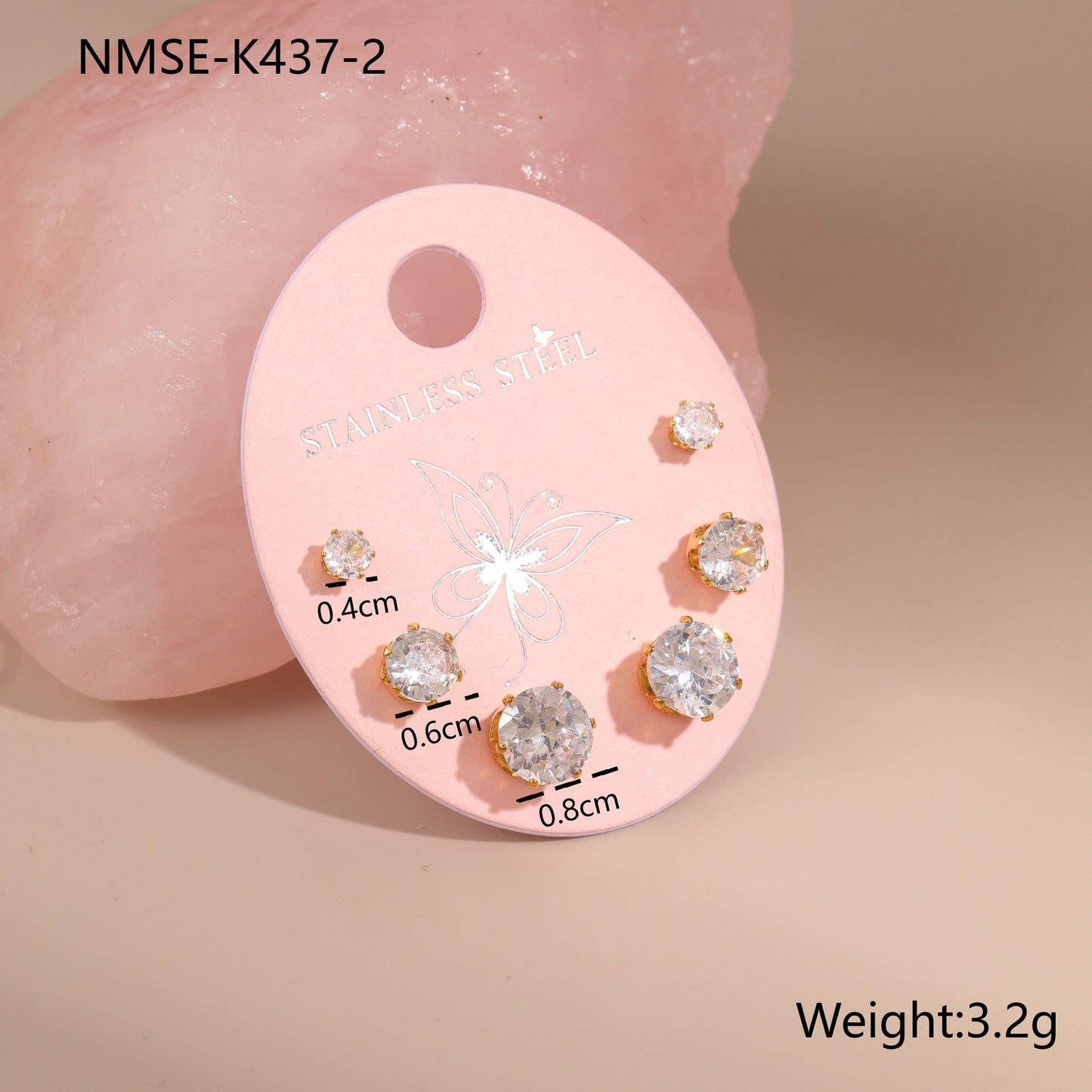 Orecchini a perno geometrici in acciaio inossidabile da donna, set da tre con intarsi di strass
