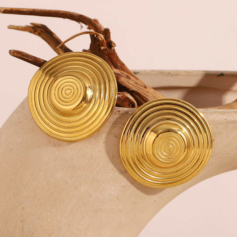 Minimalist Geometric Stainless Steel 18K Gold Plated Circle Stud Earrings for Women