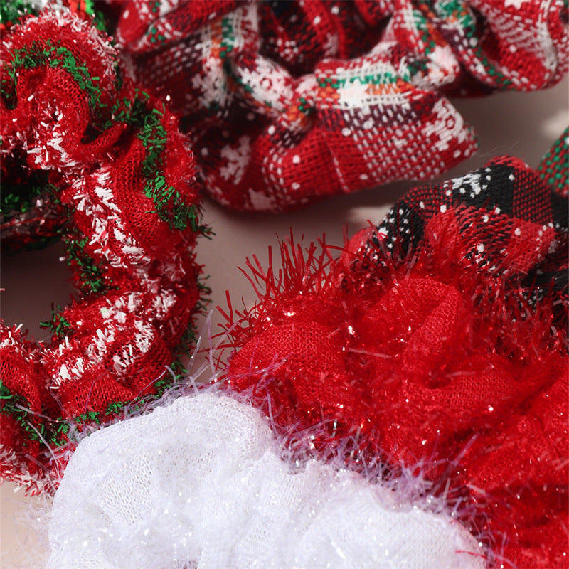 Set di elastici per capelli per bambini a tema natalizio con fiocchi di neve rossi, design ondulato e dettagli a righe