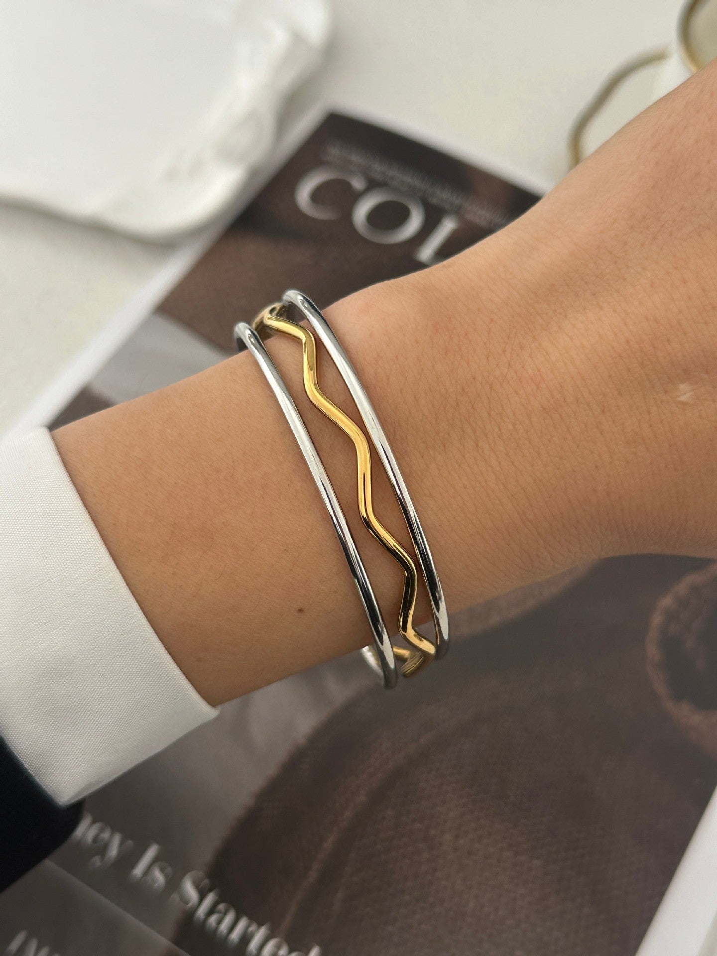 Elegante Bracciale a Maglie con Perle e Stella in Acciaio Inossidabile Placcato da Donna