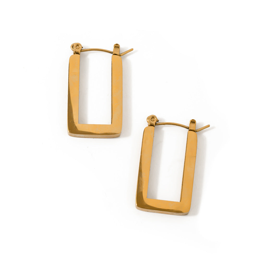 Geometric Square Titanium Steel Hoop Earrings for Women with 18K Gold Plating and 316L Stainless Steel Construction