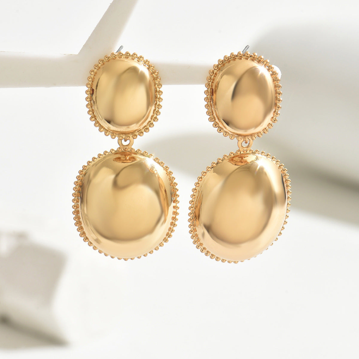 Orecchini da donna in lega placcata oro 18 carati con design geometrico a sfera tonda, stile OL alla moda