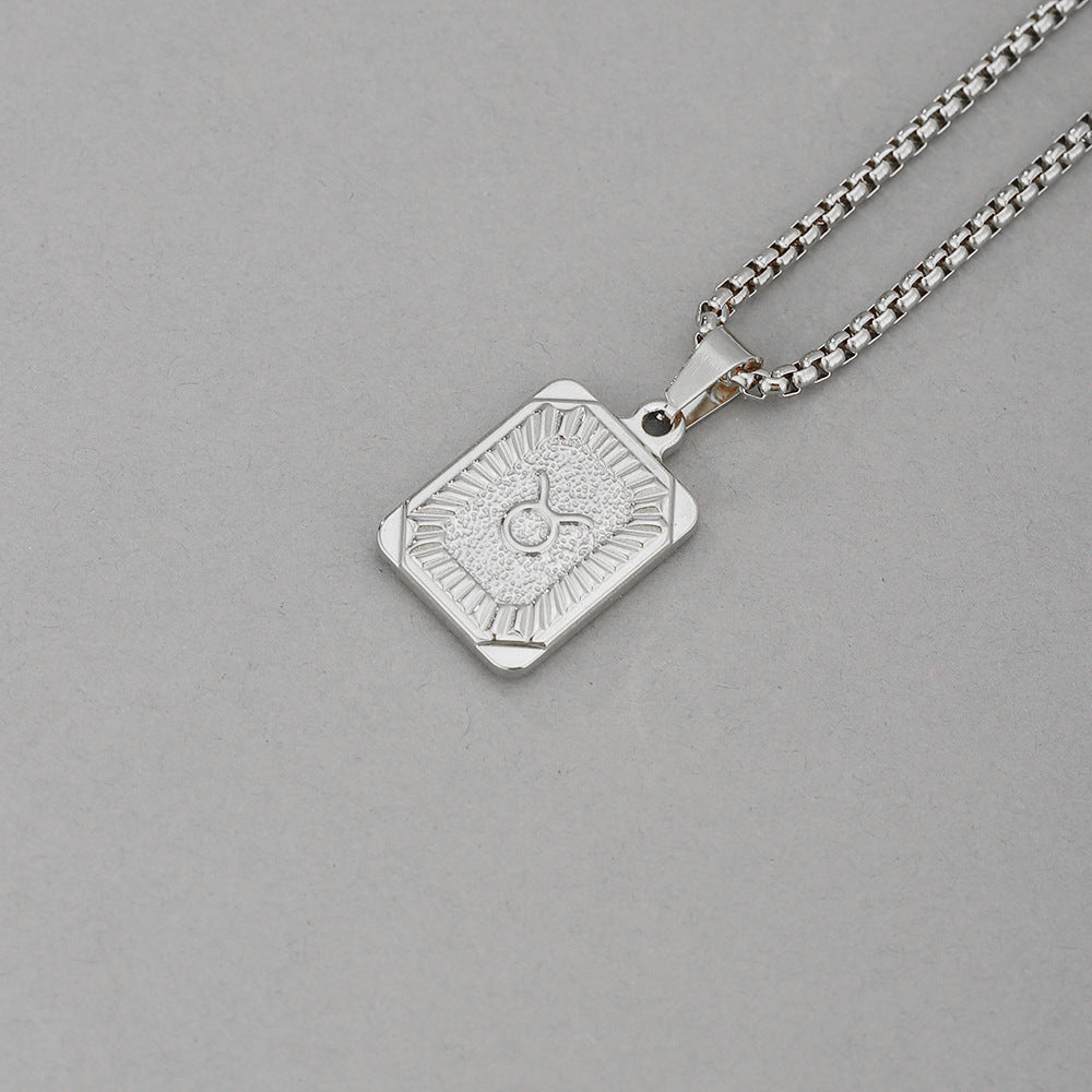 Collana con Pendente Zodiacale Geometrico Minimalista in Acciaio Inossidabile con Finitura Placcata per Uomo e Donna