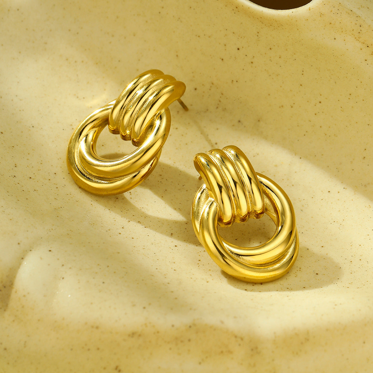 Minimalist Geometric Gold-Plated Titanium Steel Hoop Earrings for Women with Twisted Rope Detail
