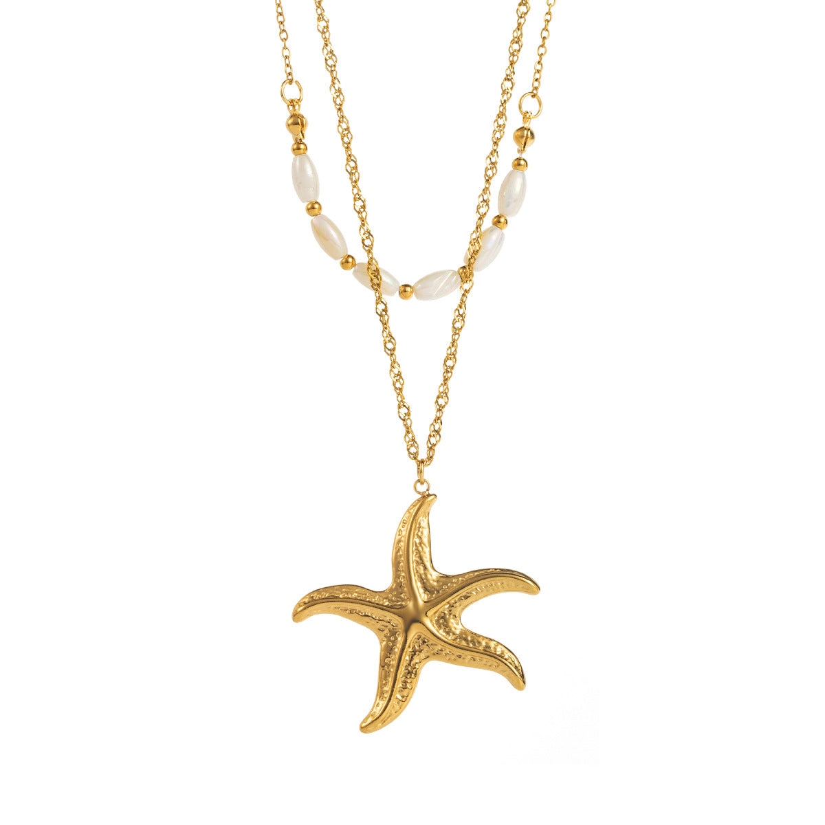Collana con pendente a forma di stella marina vintage in acciaio inossidabile con catena a conchiglia da donna