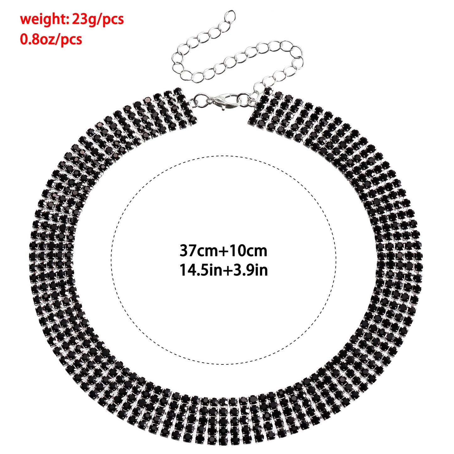 Geometric Style Black Rhinestone-Encrusted Multi-Row Claw-Set Necklace for Women Fashionable Clavicle Chain