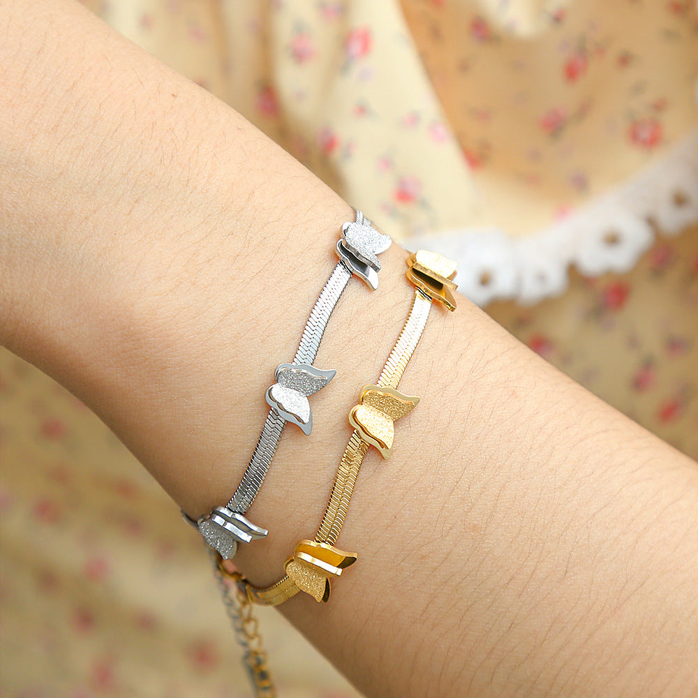 Cute Butterfly-Shaped Stainless Steel Plated Bracelet for Women with Insect-Inspired Design and Sweet Fresh Style