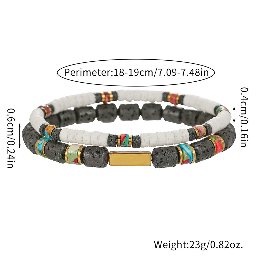 Minimalist Geometric Handmade Volcanic Stone Bracelet Set for Unisex