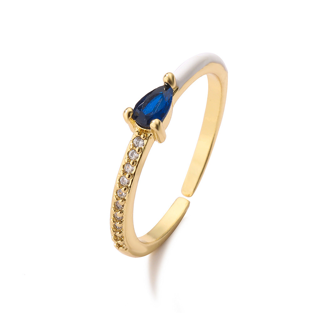Anello da donna minimalista geometrico in rame placcato oro 18K con finitura smaltata
