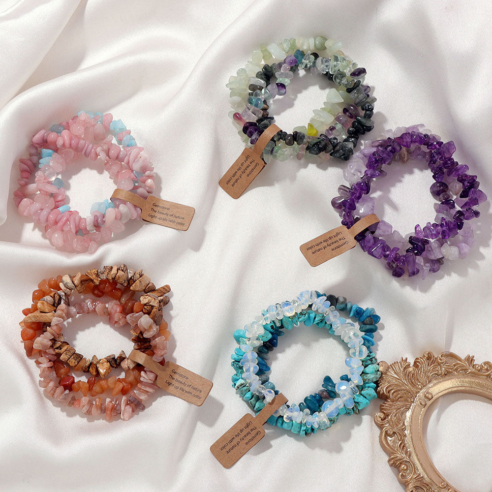 Vintage Geometric Gemstone Chip Beads Stretch Bracelet Set Unisex