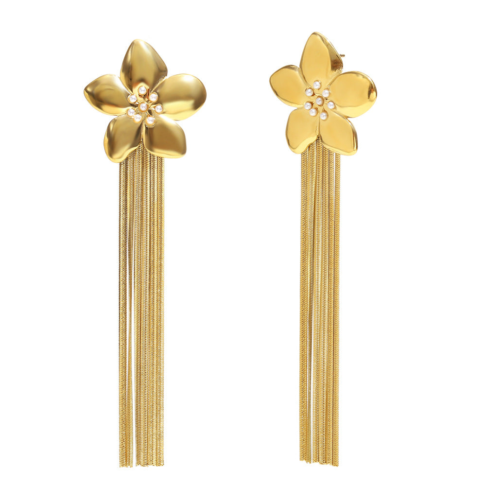 Fashionable OL Style Floral and Palm Tree Stud Earrings in Stainless Steel with 18K Gold Plating and Enamel Finish for Women