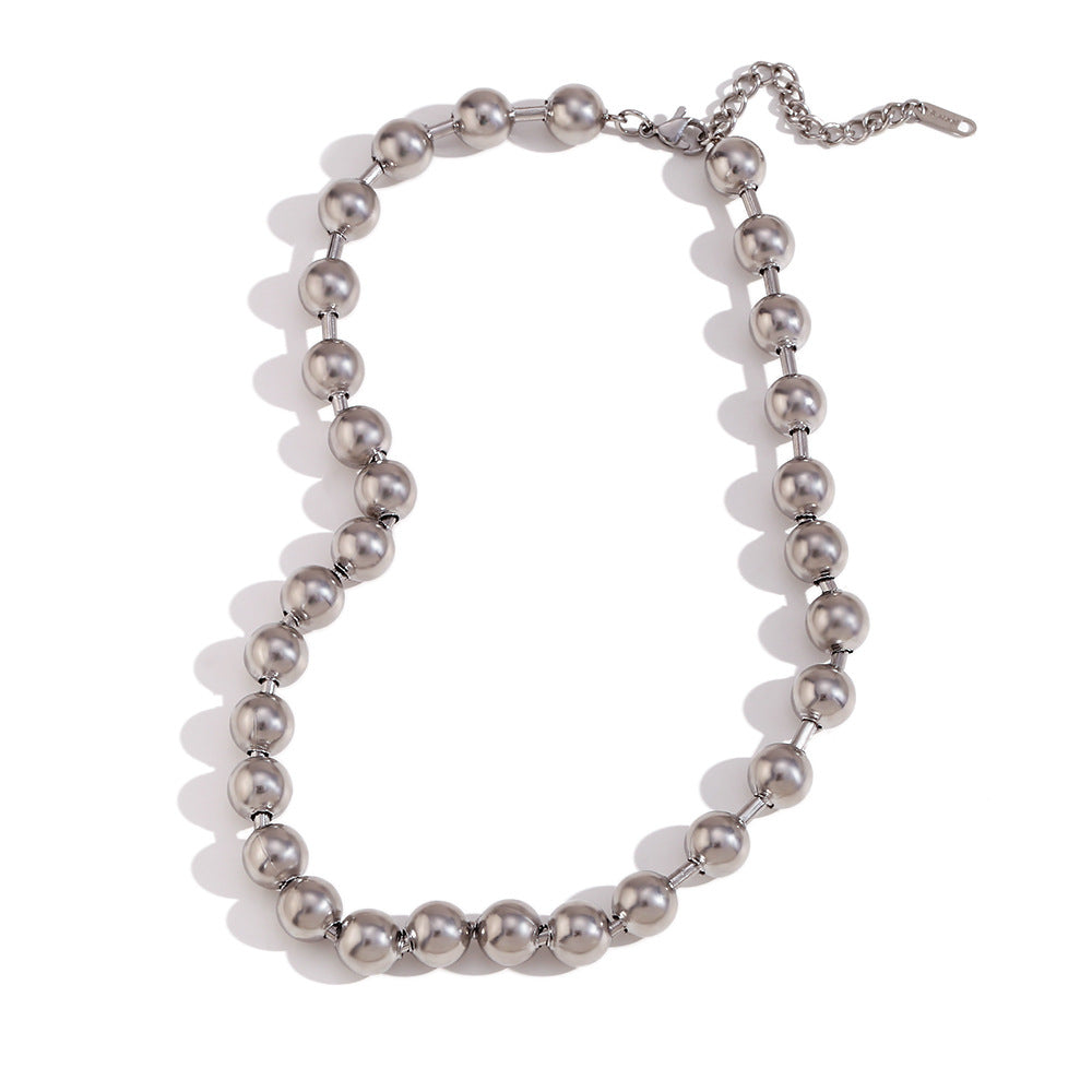 Minimalist Geometric Round Bead Necklace for Women in Stainless Steel with 18K Gold Plating