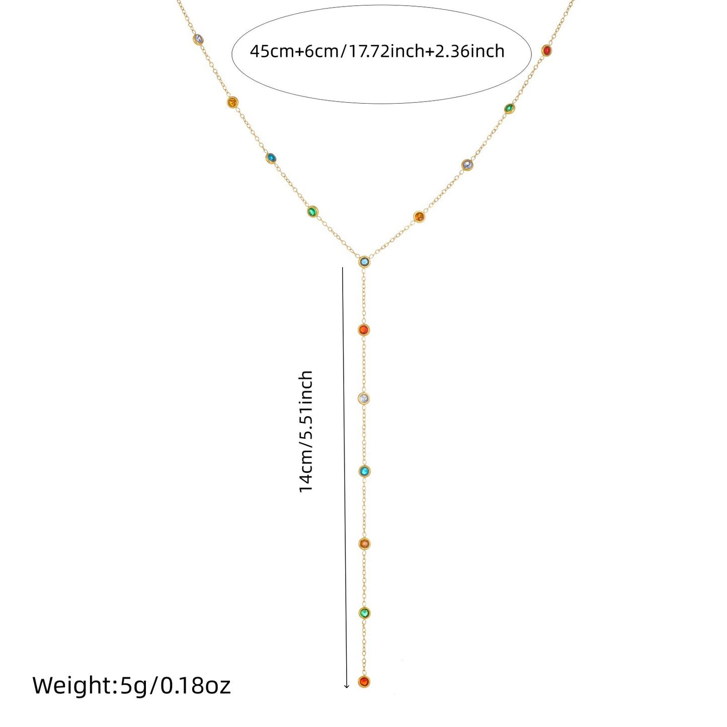 Minimalist Gold Plated Round Rhinestone Inlay Stainless Steel Y-Shape Necklace for Women