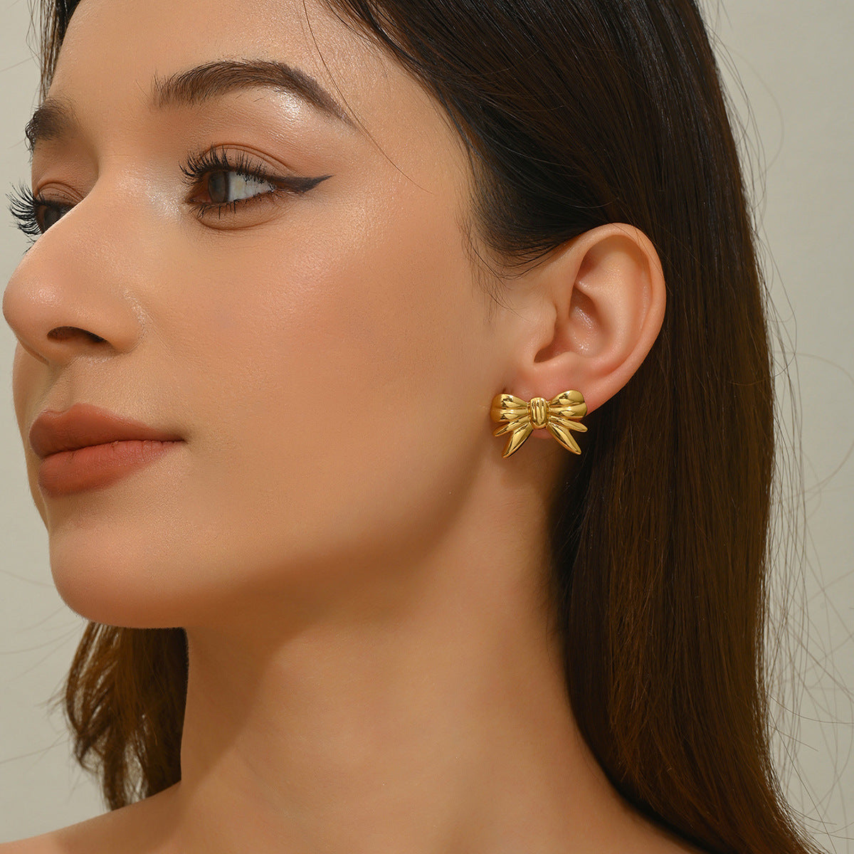 Sweet Stainless Steel Bow Earrings Polished Finish