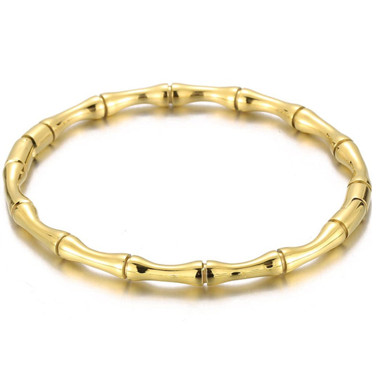 Minimalist Bamboo Joint Stainless Steel Vacuum Plated Bracelet for Women with Polished Finish