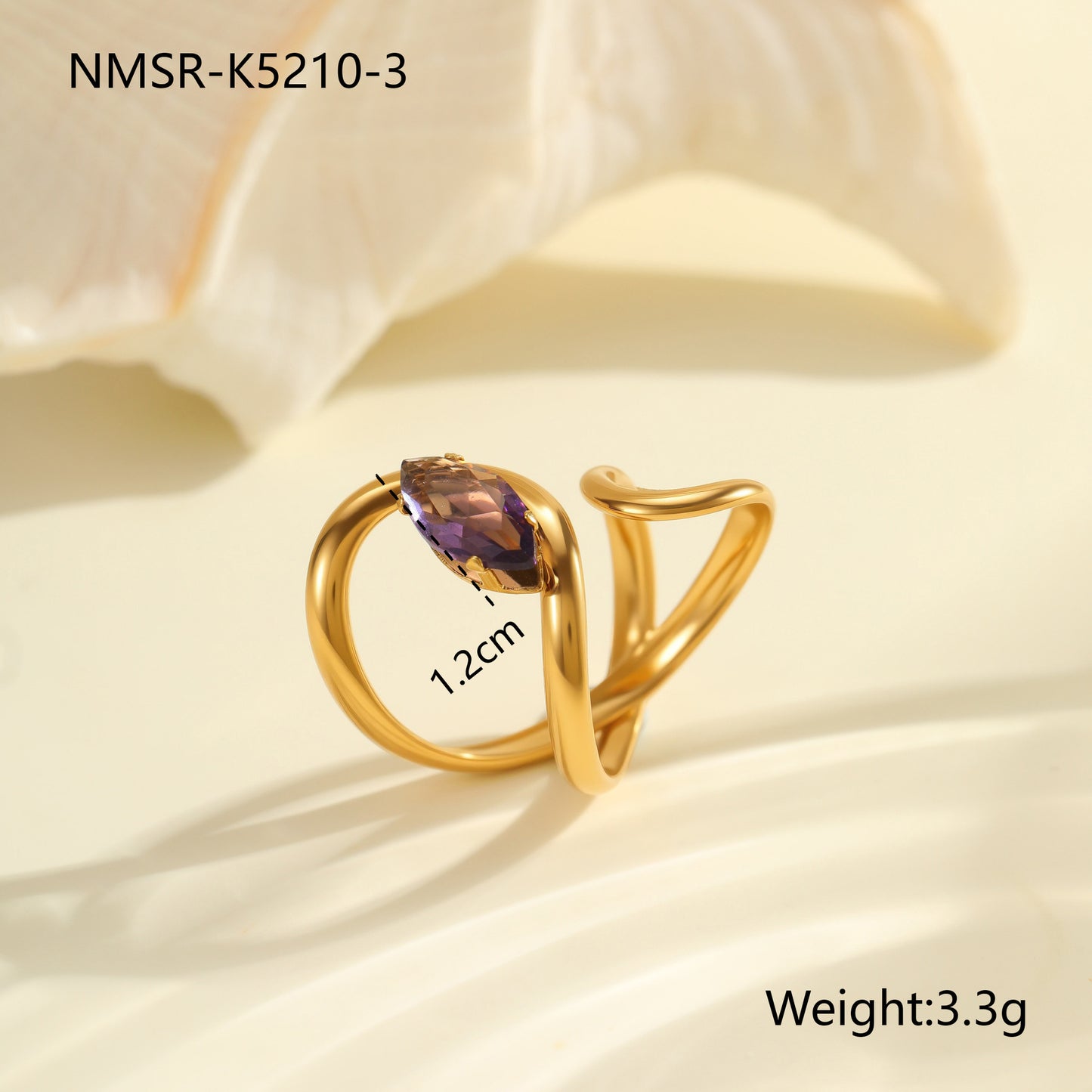 Anello da donna minimalista irregolare geometrico in acciaio inossidabile placcato oro con accento di zirconi