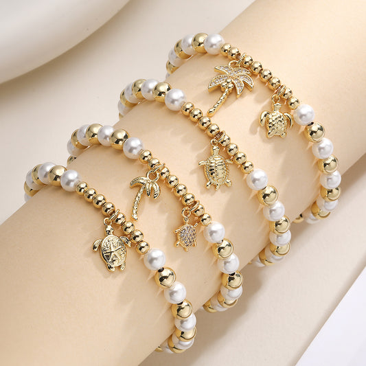 Minimalist Luxury Geometric Turtle Pendant Bracelet with Cubic Zirconia and Plated Finish for Women