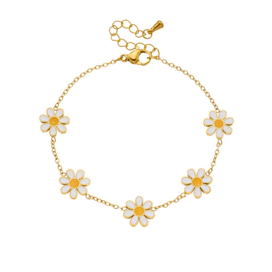 Sweet Minimalist Drip Oil Floral Stainless Steel Bracelet with Daisy Pendant