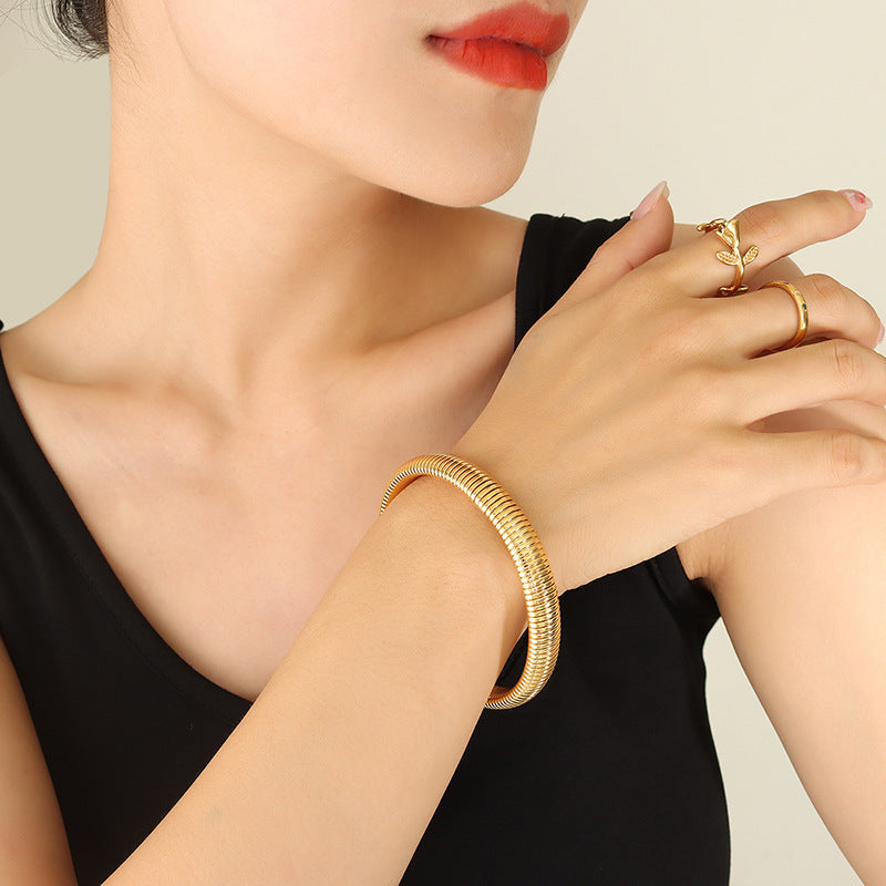 Minimalist Titanium Steel Snake Chain Bracelet for Women with Geometric Oval Design and Plated Finish