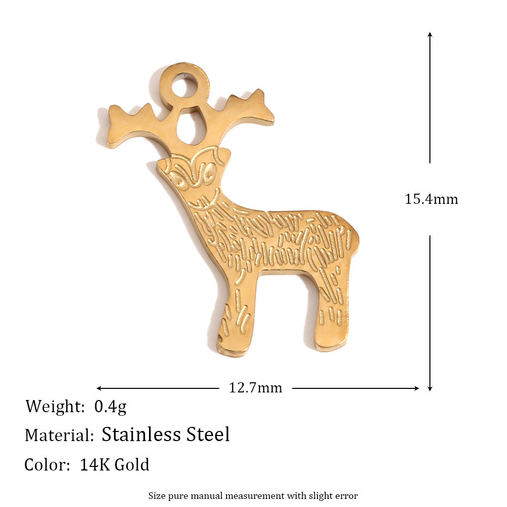 Fashionable Minimalist Reindeer and Snowflake Pendant Necklace for Women in Stainless Steel with 14K Gold Plating
