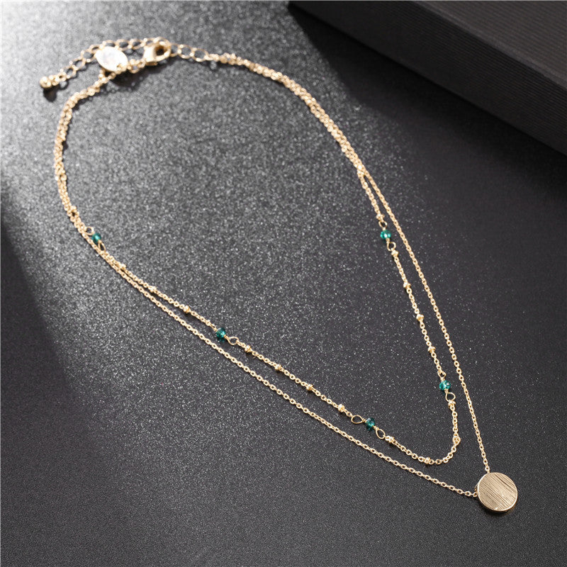 Bohemian Sweet Geometric Brass Plated Necklace with Alloy Pendant for Women