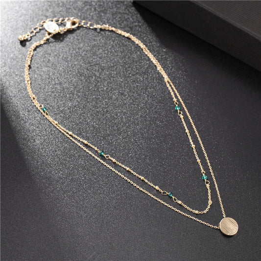 Bohemian Sweet Geometric Brass Plated Necklace with Alloy Pendant for Women