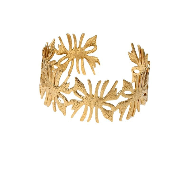 Braccialetto da donna in acciaio inossidabile placcato geometrico vuoto, stile Hip-hop vintage