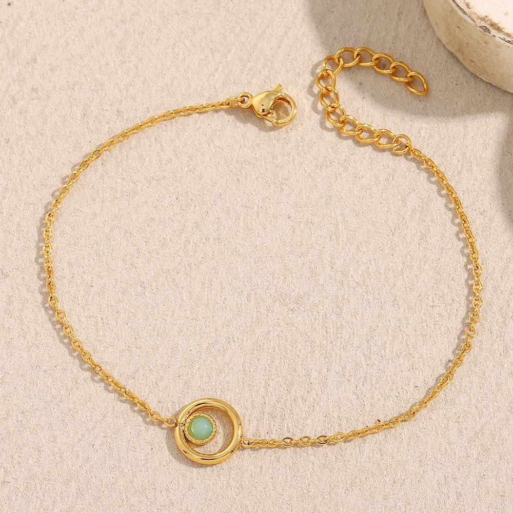 Minimalist Geometric Stainless Steel 18K Gold Plated Natural Stone Bracelet for Women
