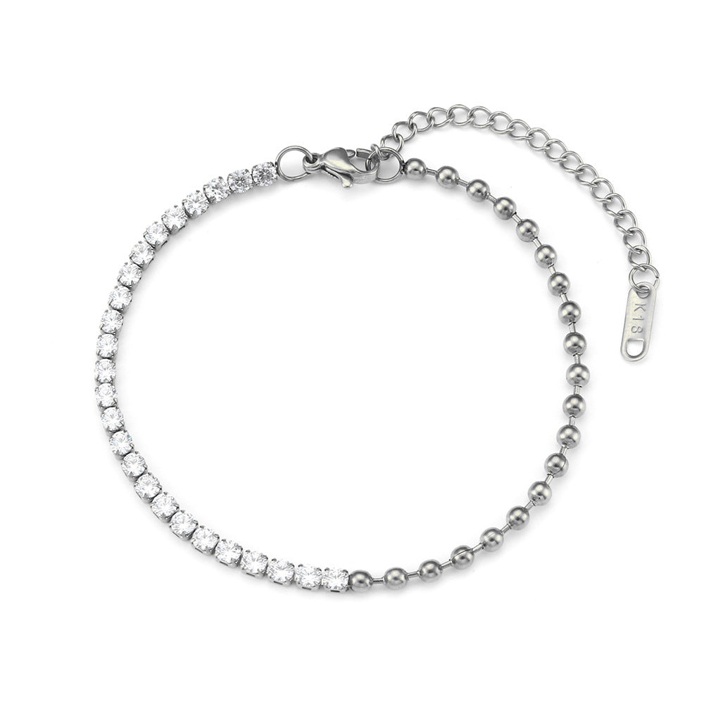 Elegante pulsera de eslabones cubanos geométricos de acero inoxidable con detalles de diamantes de imitación y acabado chapado para mujer