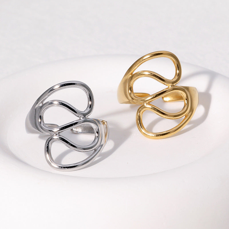 Minimalist Geometric Stainless Steel Ring with Plated Finish for Women, Hypoallergenic Adjustable Open Band