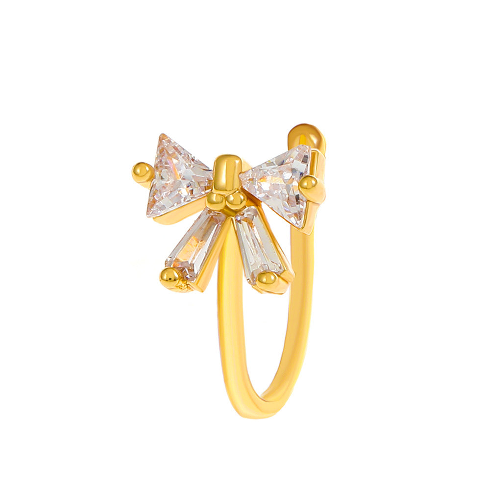 Clip per il naso a forma di U con stella e cuore placcata in rame vintage con zirconia cubica