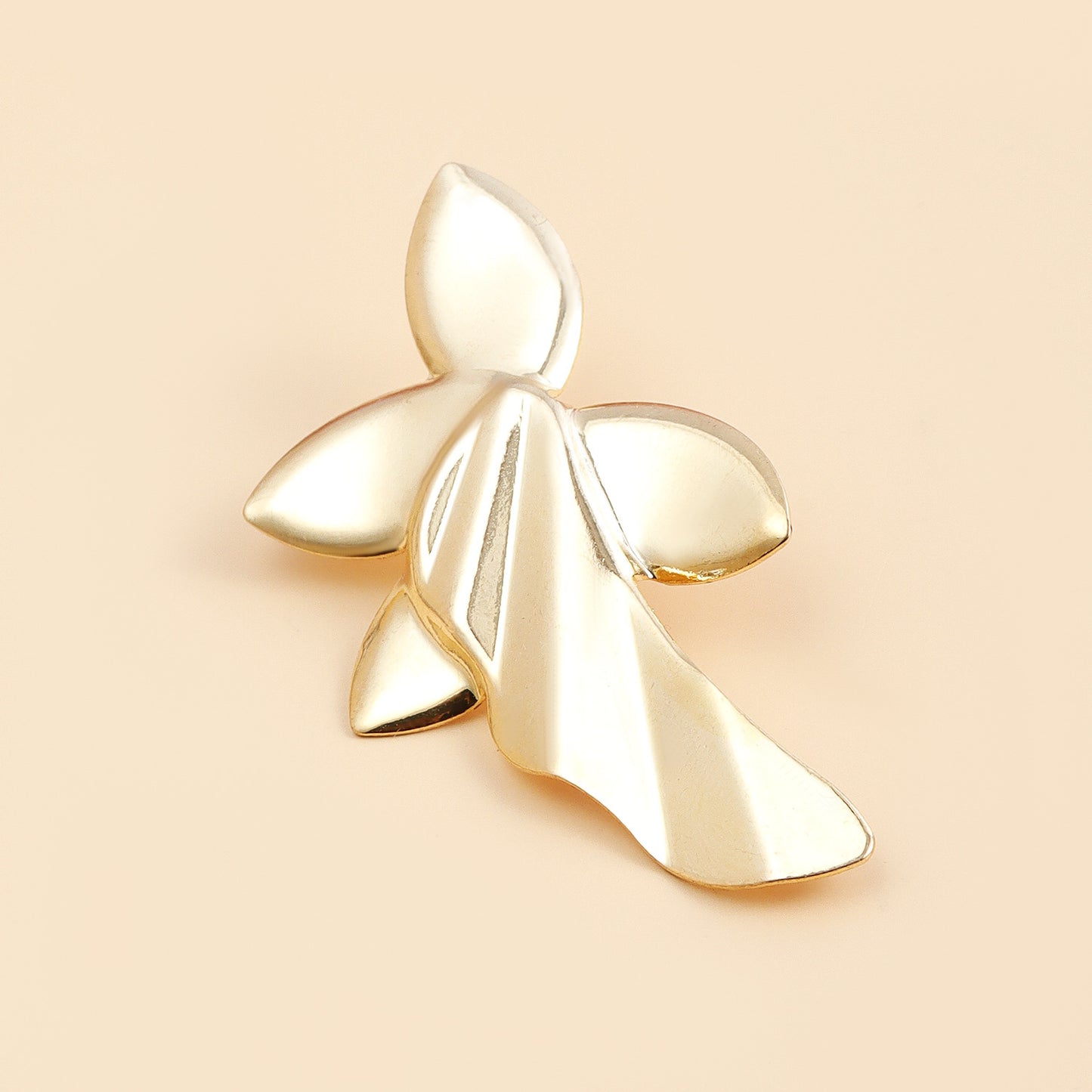 Minimalist Floral Leaf Stud Earrings for Women in Polished Metal with Electroplated Finish