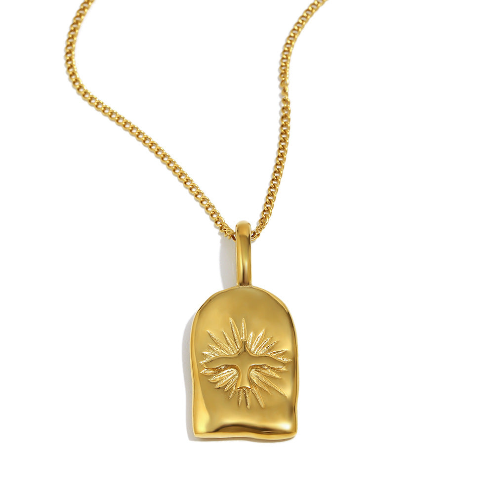 Collana con ciondolo a fenice minimalista geometrica a raggiera da donna in acciaio inossidabile placcato oro 18 carati