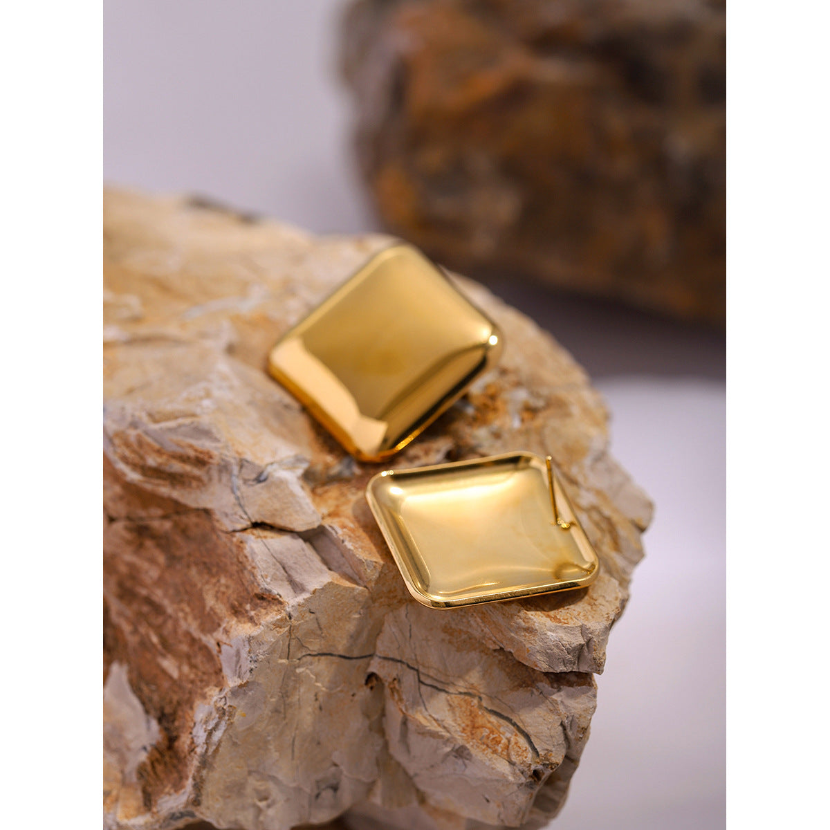 18K Gold Plated Smooth Square Geometric Stainless Steel Earrings for Women