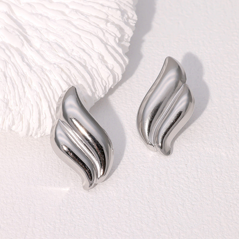 Minimalist Wing-Shaped Stainless Steel Earrings for Women with 18K Gold Plating, Hypoallergenic and Fade-Resistant