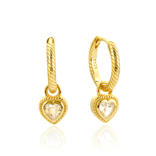 Pendientes de aro de plata de ley 925 con diseño de corazón a rayas, elegantes y lujosos, para mujer