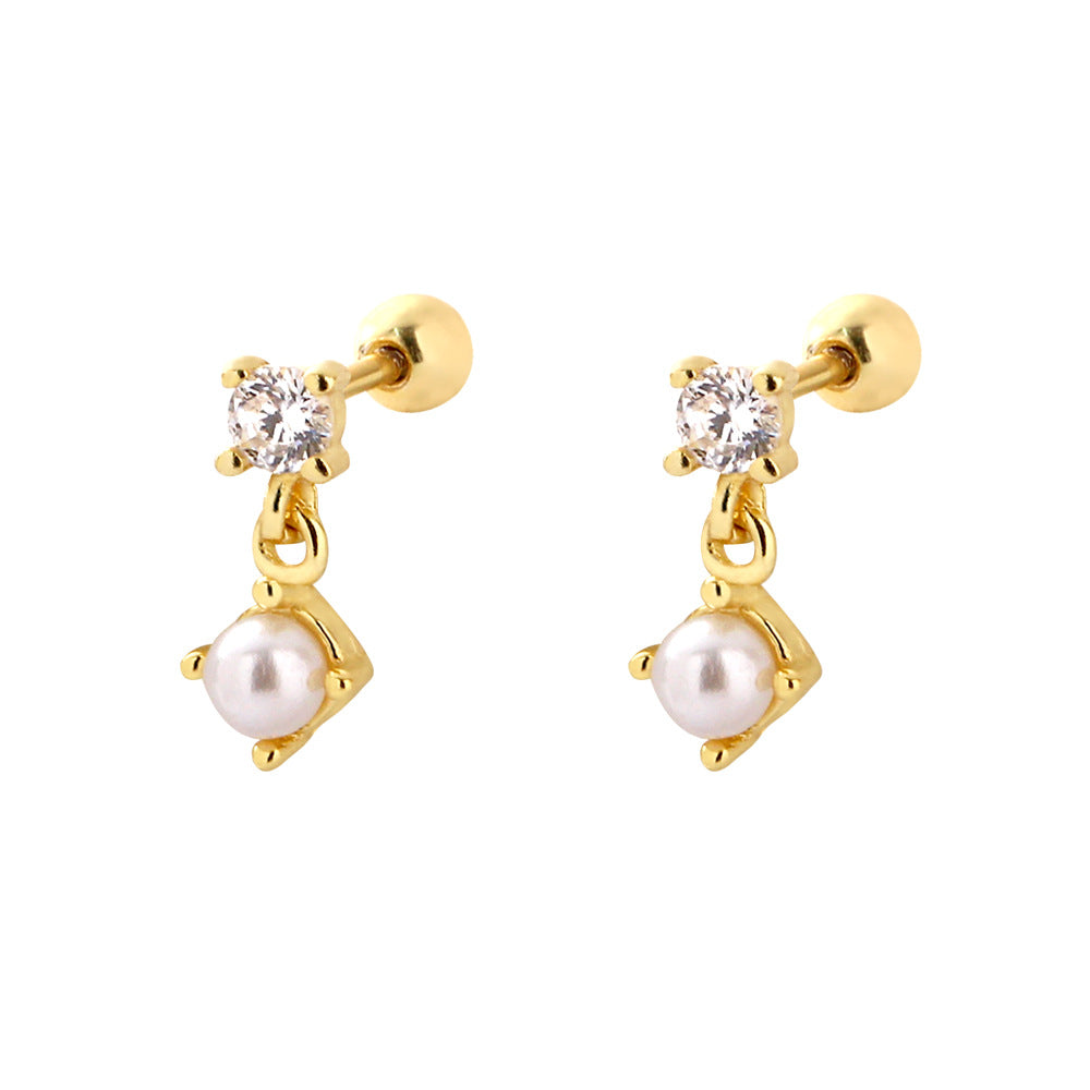 Dulces pendientes minimalistas redondos geométricos de plata de ley 925 con perlas y circonitas cúbicas para mujer