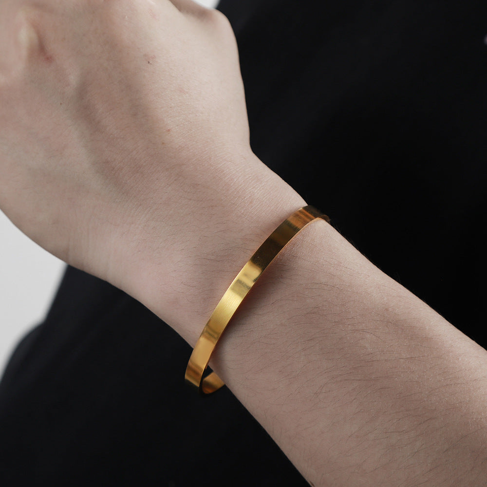 Adjustable C-Shape Geometric Round Titanium Steel Plated Bracelet for Men and Women