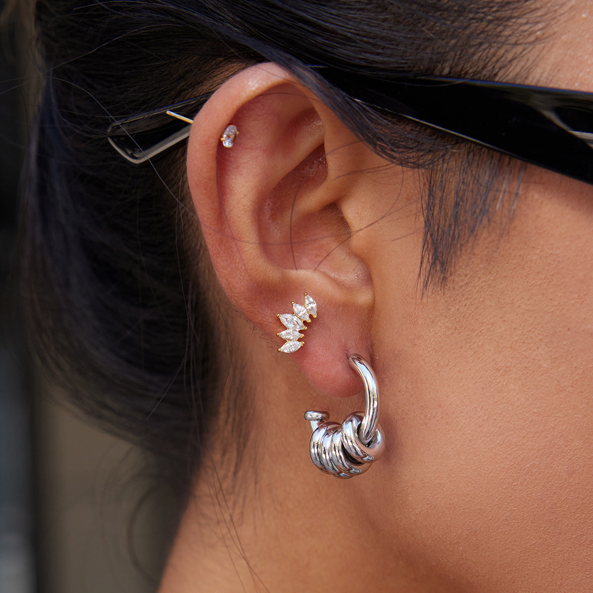 Geometric Stainless Steel Plated C-Shape Stud Earrings for Women
