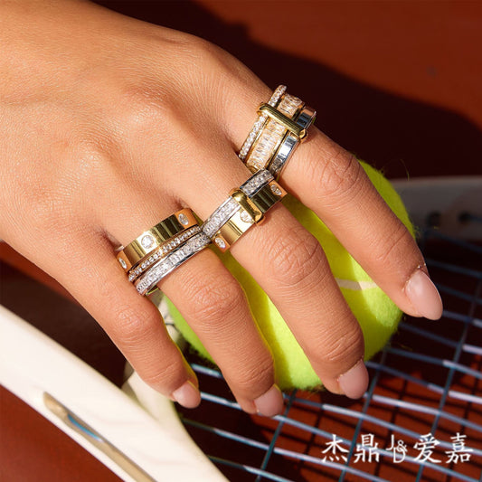 Minimalist Geometric Round Stainless Steel PVD Plated Multi-Band Stackable Ring for Women