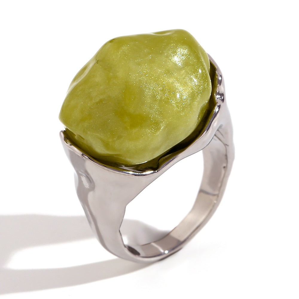 Vintage Style Geometric Acrylic Accent Ring in Stainless Steel with Plating for Women