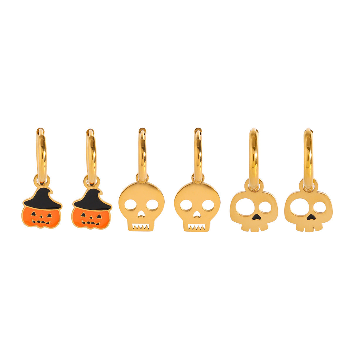 Geometric Stainless Steel Plated Pumpkin Skull Hoop Earrings for Women
