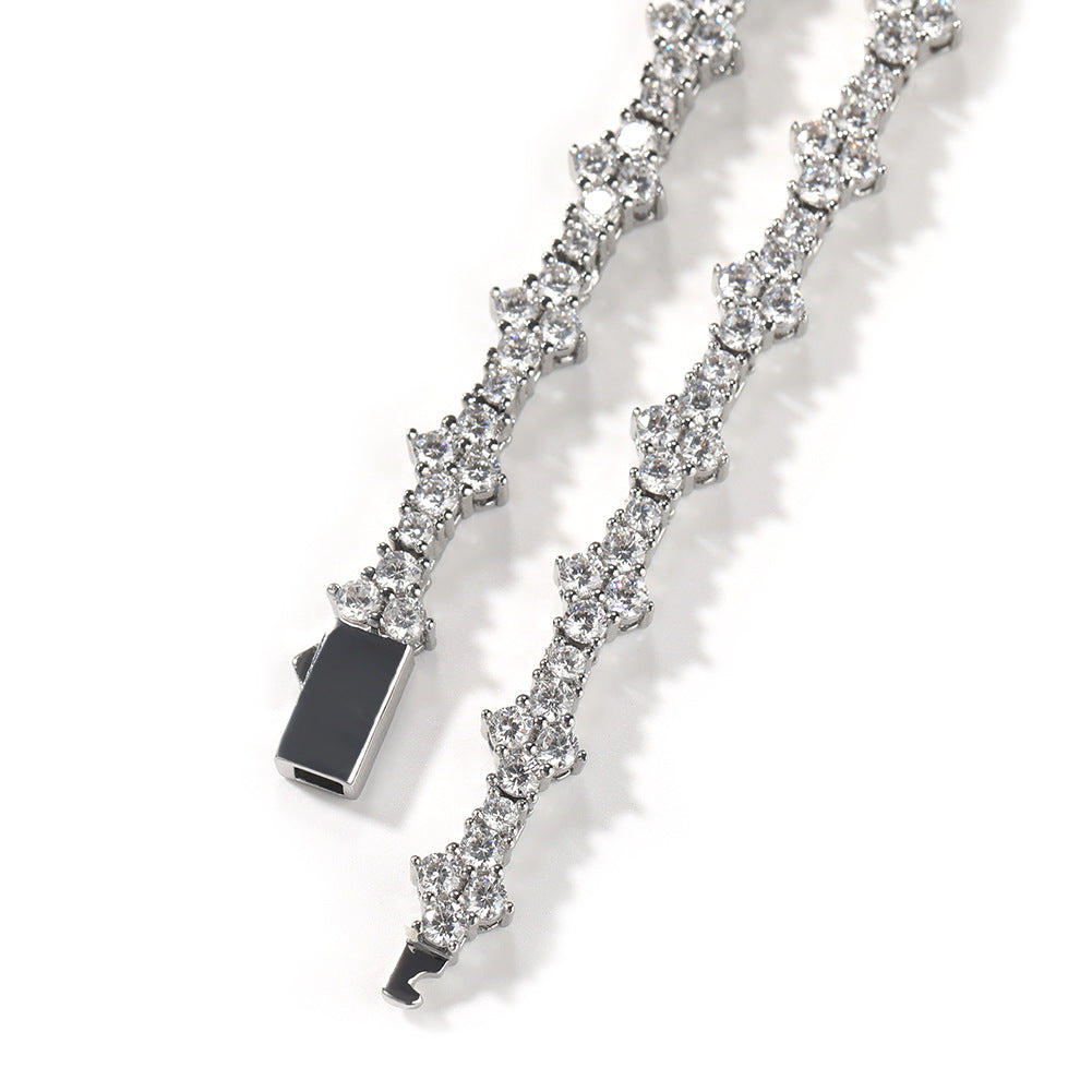 Collar unisex de tenis de latón con incrustaciones de diamantes de imitación geométricos estilo hip-hop